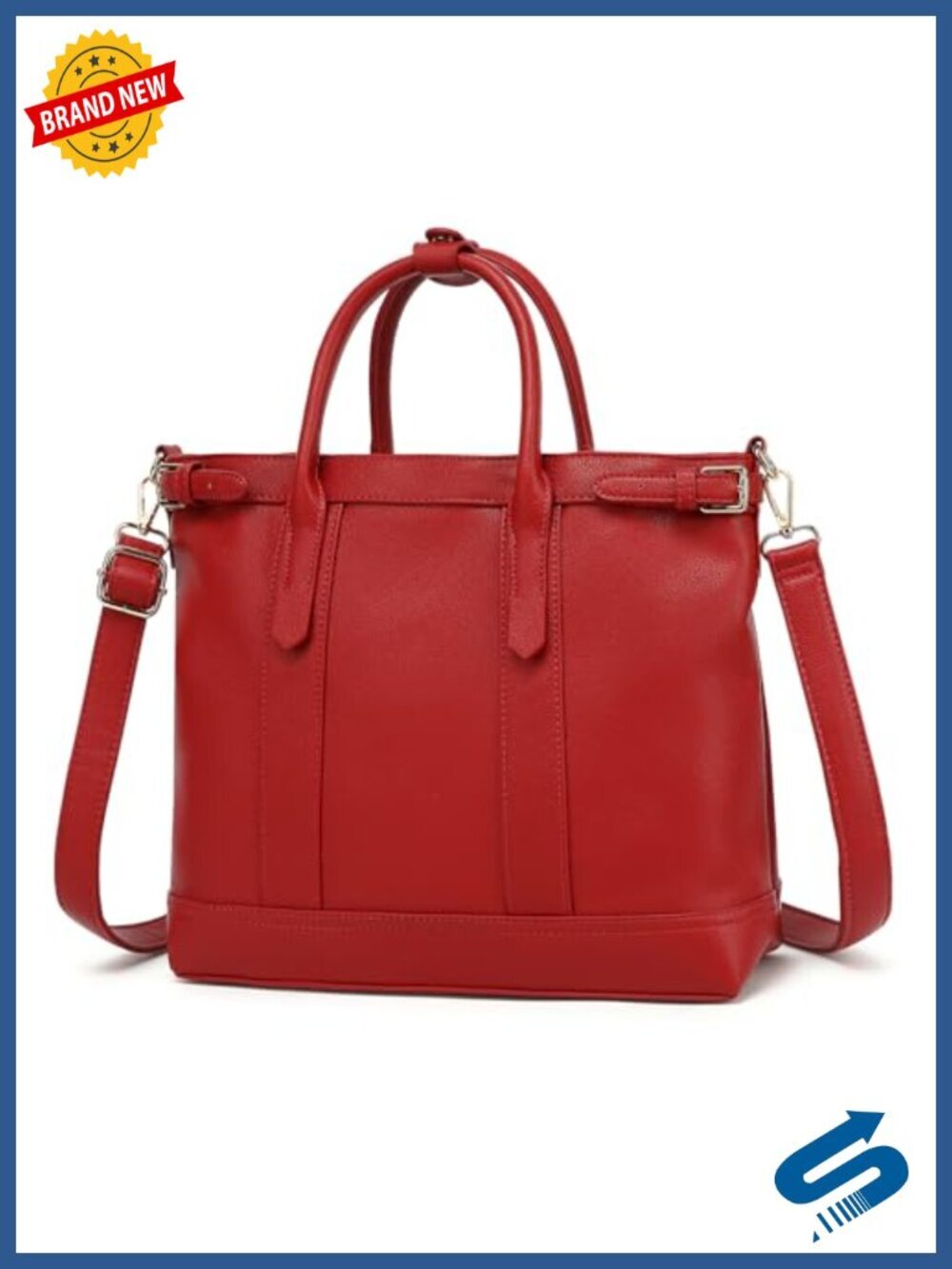 Medium Vegan Leather Tote Handbag with Zipper, Multiple Pockets & Adjustable